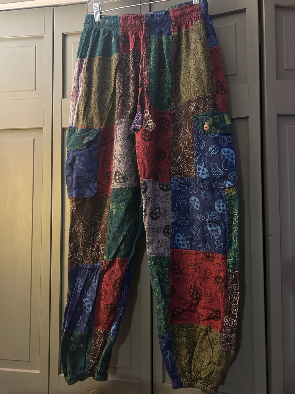 Patchwork Multi-Color unisex mushroom Drawstring Pants